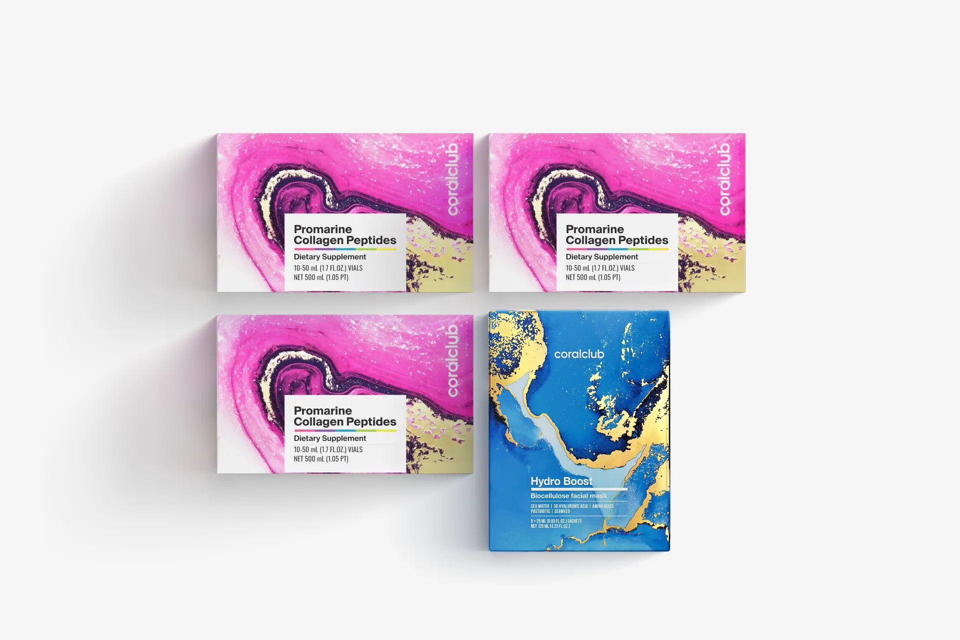 Pack Promarine Collagen Peptides (cours d’un mois) & masques pour le visage en biocellulose Hydro Boost (5 sachets)